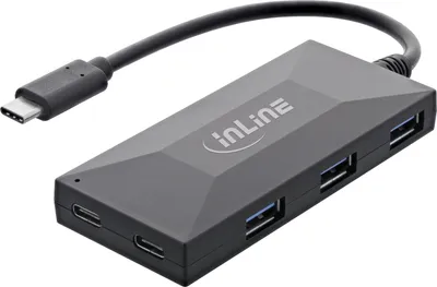 Produktbild von InLine USB 3.2 Gen.1 Hub, USB-C zu 2 Port USB-C und 3 Port USB-A, ohne PSU, USB 2.0 Type-C, USB 3.2 Gen 1 (3.1 Gen 1) Type-A, USB 3.2 Gen 1 (3.1 Gen 1) Type-C, 5000 Mbit/s, Schwarz, 0,3 m, Gleichstrom