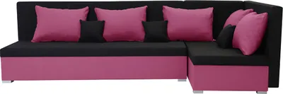 Produktbild von KomfortWelt24 Ecksofa mit Schlaffunktion und Bettkasten - Bequemer Eckcouch 270x140 cm L-Form mit weiche Kissen ARKO Schwarz/Rosa