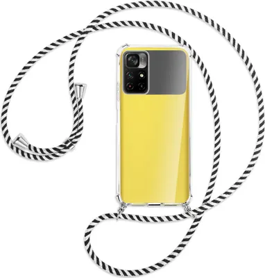 Produktbild von Handykette Backcover-Schutzhülle mit Band (Metall silberfarben) für Xiaomi Redmi Note 11 - schwarz/weiß gestreift