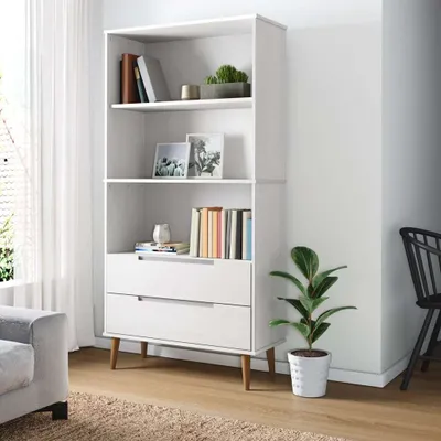 Obrázok produktu pre Maison Exclusive – Knihovňa MOLDE, biela, 85 x 35 x 170,5 cm, masívna borovica