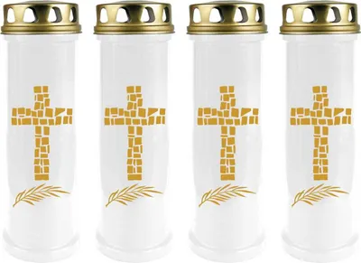 Image de Bougie funéraire - Pack de 4 - Blanc 100h ( couvercle et impression or ) - Croix