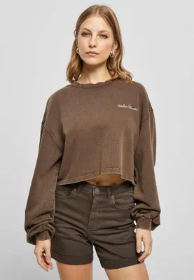 Produktbild von Ladies Cropped Small Embroidery Terry Crewneck brown 3XL