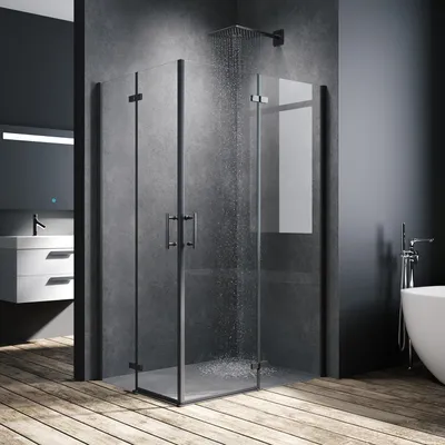 Produktbild von SONNI Schwarzes Duschabtrennung 90x120x195cm Pendeltür Falttür Eckdusche  6mm NANO Klarglas Drehfalttür Eckeinstieg Bad