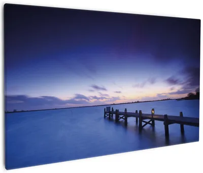Produktbild von Wallario Premium Leinwandbild Steg bei Abenddämmerung - Blauer Himmel bei Nacht in Größe 60 x 90 cm