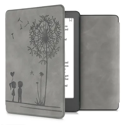Produktbild von kwmobile Schutzhülle für Kobo Aura Edition 2 Hülle - eReader Case aus Kunstleder mit Auto Sleep Funktion - Pusteblume Love mit Grau