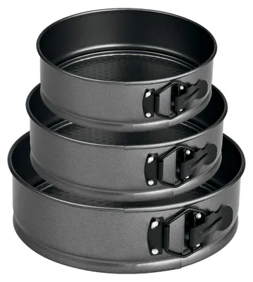 Produktbild von Backform mit Antihaftbeschichtung - Runde Kuchenform - Springform mit Servierboden - Kohlenstoffstahl - Set von 3 - Ø 22, 24 und 26 cm
