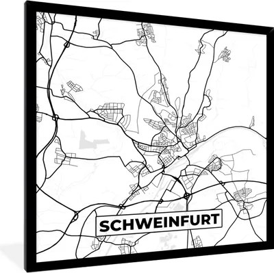 Produktbild von MuchoWow® Gerahmtes Poster Schweinfurt - Stadtplan - Karte 40x40 cm - Poster mit Schwarzem Bilderrahmen Wandposter Rahmen Foto Bilder - Mit Rahmen - Wanddekoration Schlafzimmer