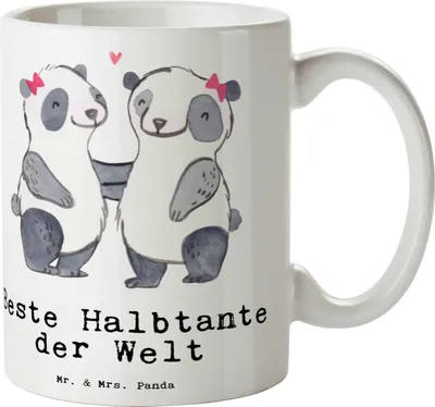 Produktbild von Mr. & Mrs. Panda Henkelpott Panda Beste Halbtante der Welt - Weiß - Geschenk, Kaffeepott, Stieftante, Kleinigkeit, Kaffeebecher, Tante, Familie, Tasse, Pott, Kaffeetasse