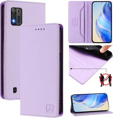 Image de Etui en cuir pour ZTE Blade A52 Lite, étui à rabat avec fentes pour cartes, portefeuille et support Violet