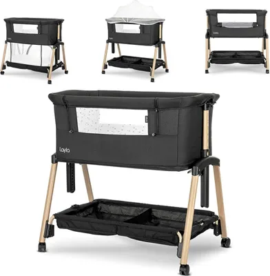 Produktbild von Lorelli Beistellbett Layla 2 in 1 Moskitonetz, Matratze, faltbar, Räder, Korb schwarz