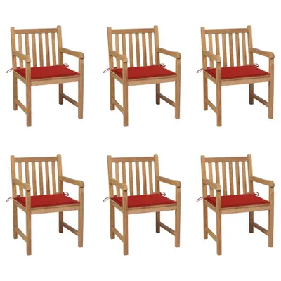 Image de vidaXL Chaises de jardin 6 pcs. avec coussins rouges teck massif