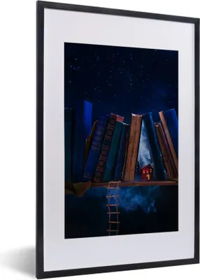 Produktbild von MuchoWow® MuchoWow® Gerahmtes Poster Verlassenes Haus inmitten der Bücher 40x60 cm - Poster mit zchwarzem Bilderrahmen - Poster in Rahmen