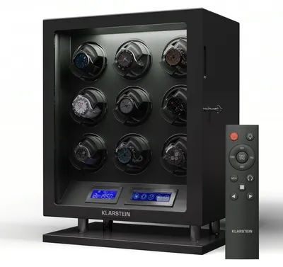 Produktbild von Klarstein Uhrenbeweger für 9 Automatikuhren, mit Acryl-Tür und Schloss, weiße LEDs, 5 TPD Einstellungen, automatischer Watch Winder