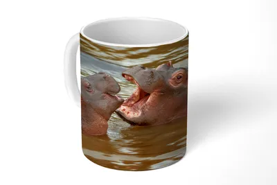 Produktbild von KitchenYeah® Tasse Kaffeetasse Kaffeebecher 350 ml Nilpferd - Tiere - Wasser Teetasse - Fototasse - Becher - Keramikbecher - Teebecher - Kaffeetasse - Bürotasse
