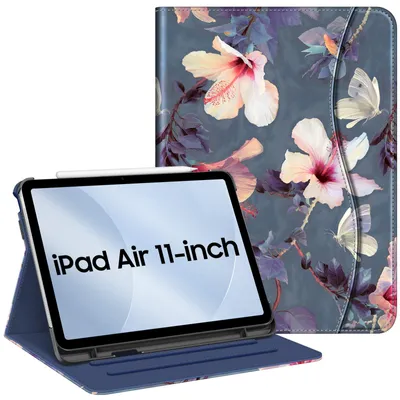 Produktbild von FINTIE Hülle für iPad Air 11 Zoll M4/M3/M2 (2026/2025/2024), iPad Air 5./4. Generation 10,9 Zoll (2022/2020), Multi-Winkel Betrachtung Folio Stand Schutzhülle Case mit Dokumentschlitze, Hibiskus
