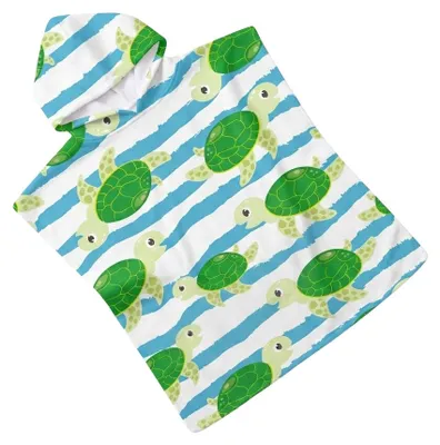 Produktbild von FEBE Badeponcho Kinder Schildkröten Muster Badetuch Mit Kapuze Bademantel für Kleinkind Strandponcho Strandtu
