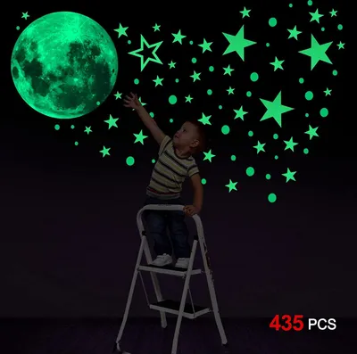 Produktbild von Leuchtsticker Wandtattoo, 435pcs Leuchtsterne Punkten und Mond Wandsticker Wandaufkleber DIY für Schlafzimmer Jungen Mädchen Kinderzimmer