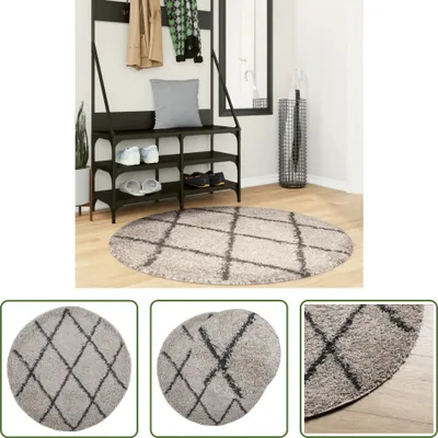 Produktbild von The Living Store Shaggy-Teppich PAMPLONA Hochflor Modern Beige Anthrazit Ø 120cm