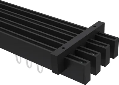 Produktbild von Interdeco Innenlaufstange / Gardinenstange mit Innenlauf Schwarz, Typ Smartline Paxo (Kappe), 14x35 mm 4-läufig, 360 cm