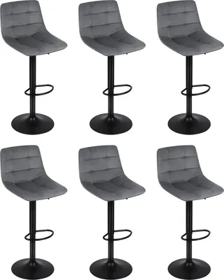 Produktbild von 6er-Set Barhocker aus Samt - Barstuhl Tresenhocker Küchenstühle Chrom Dunkelgrau