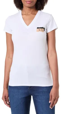 Productafbeelding van Armani Exchange dames T-shirt, Salin de Giraud, glanzend, contrasterend logo, wit