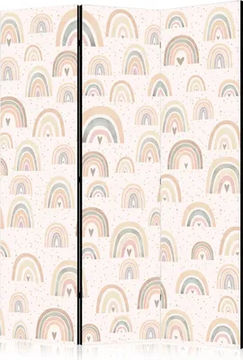Produktbild von 3-teiliger Einseitiger Vlies Paravent - Spring - Pastel Rainbows on a Rainy Day with Hearts 135x172 cm Für Kinder e-A-10133-z-a