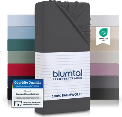 Produktbild von Blumtal Basics Spannbettlaken 160x200cm Jersey - Spannbetttuch 160x200 Baumwolle - Spannbetttuch 160x200cm - Matratzenbezug 160x200cm - Bettlaken 160x200 cm - Dunkelgrau