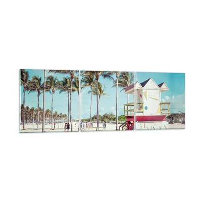 Produktbild von Bilder auf glas - 3 Teile - Strand Miami Florida - 150x50cm - Glasbilder - Wandbilder - Bilder - zum Aufhängen bereit - Wanddekoration aus Glas - Glas Bilder - Wandbild auf Glas - GCA150x50-4332