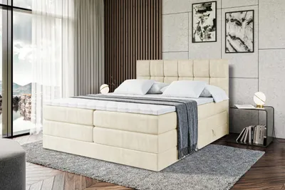 Produktbild von ALTDECOR Boxspringbett mit Matratze und Lattenrost  - RICAR KING 160x200 cm  - Beige Monolith 04 - Topper, Polsterbett mit Bettkasten, Bett mit Stauraum H3 - und H4 - Matratze, Doppelbett, Springboxbett