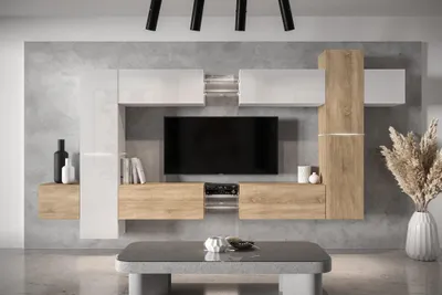 Produktbild von Furnitech Wohnwand Wohnzimmer - Wohnzimmer Möbel mit LED RGB - Wohnzimmer Schrankwand(AN91NEW-21WS-HGM21)