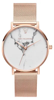 Produktbild von Paul Valentine Damen Armbanduhr WHITE MARBLE ROSE GOLD MESH 38 MM PV381011
