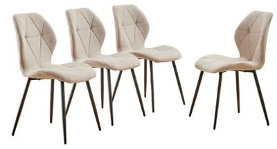 Image de Chaises de salle à manger – Lot de 4 – Style moderne du milieu du siècle – Ergonomiques, sans accoudoirs – Revêtement en lin