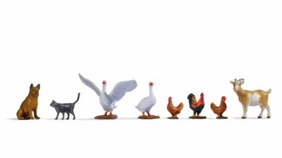 Produktbild von NOCH Tiere auf dem Bauernhof, handkolorierte Figuren in Spurweite 0 für realistischen Modellbau