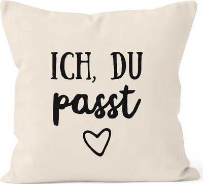 Produktbild von Kissen-Bezug Valentinstag Liebe Ich du passt Kissen-Hülle Deko-Kissen Baumwolle MoonWorks® natur 40cm x 40cm