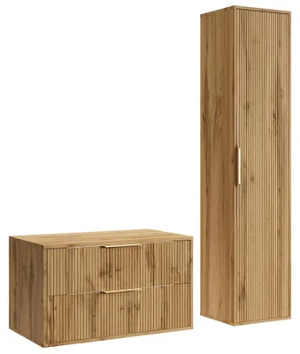 Produktbild von Badplaats Waschtischunterschrank Rimini 80 cm mit Hochschrank – Eiche – Badezimmermöbel mit 1 Tür und 2 Schubladen