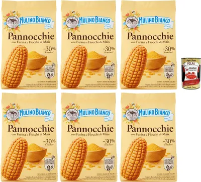 Produktbild von Mulino Bianco Pannocchie Biscotti con Farina di Mais, Kekse aus Maismehl, biscuits cookies, 6x 350 g + Italian Gourmet polpa 400g
