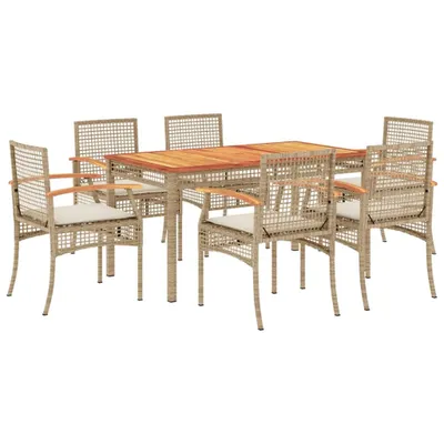 Immagine prodotto di vidaXL set da pranzo da giardino 7 pezzi con cuscini Beige poly rattan