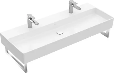 Produktbild von Villeroy & Boch Memento 2.0 Wandwaschbecken, 2 Hahnlöcher, mit Überlauf, ungeschliffen, 1200x470mm, 4A22C401
