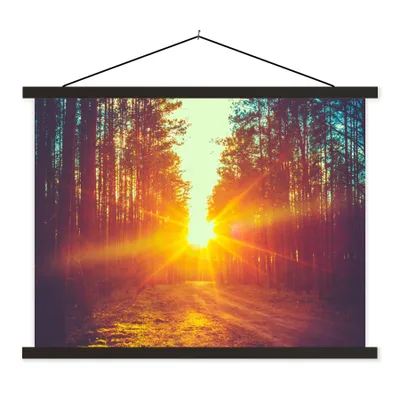 Produktbild von MuchoWow® Textilposter Sonnenuntergang - Bäume - Wald - Natur 150x113 cm mit schwarzem Rahmen - Wohnzimmer