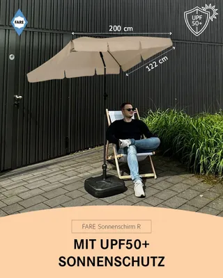 Produktbild von FARE Sonnenschirm R Höhenverstellbar Knickvorrichtung Lichtschutzfaktor UPF 50+ 200x122cm, Farbe:Natur