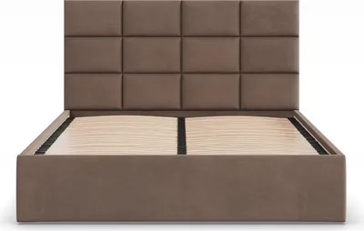 Produktbild von Polsterbett 140x200 cm mit Lattenrost, stabiles Doppelbett mit dekorativem Kopfteil, ohne Bettkasten, Samt, Braun YORK 140 x 200