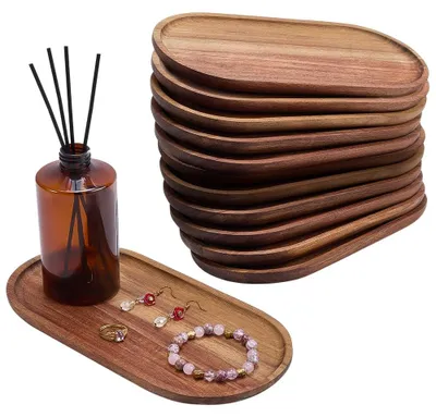 Produktbild von 12 Stück Akazienholz Servierschalen - Ovale Holz Snackplatten