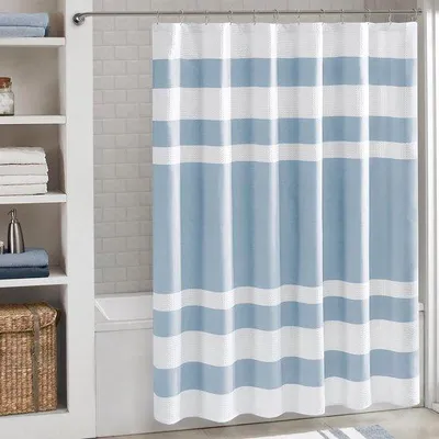 Productafbeelding van Unyqoos® Blauwe douchegordijn van gewafeld polyester, vochtregulerend, 274,3 x 182,9 cm, machinewasbaar, met oogjes