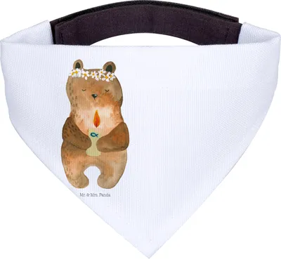 Produktbild von Mr. & Mrs. Panda Bandana Bär Kommunion - Weiß - Geschenk, Hundehalstuch, Halstuch für Hund, Hunde Hals Tuch, Teddy, Gottes Segen, Katholisch, Dreieckstuch, Taufkerze