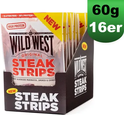 Produktbild von 16x Wild West Steak Strips Beef Jerky ORIGINAL 60g