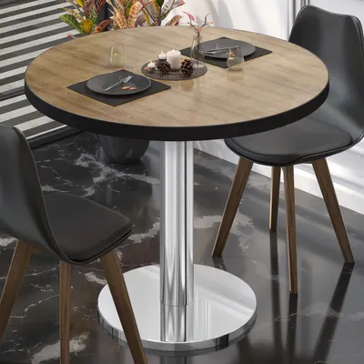 Produktbild von BN | Bistrotisch | Ø:H 60 x 72 cm | Schwarzer Rand | Eiche / Edelstahl | Rund | Bistrotisch Tisch