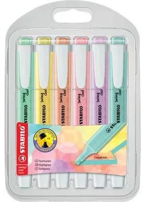 Obrázok produktu pre Zvýrazňovač, sada, 1-4 mm, STABILO "Swing Cool Pastel", 6 rôznych farieb