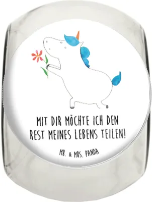 Produktbild von Mr. & Mrs. Panda Bonboniere Einhorn Blume L 870ml - Weiß - Geschenk, Liebesbeweis, Frischhaltedose, Liebe, Kaffeedose, Freundin, Heiraten, Teedose, Unicorn, Glasdose