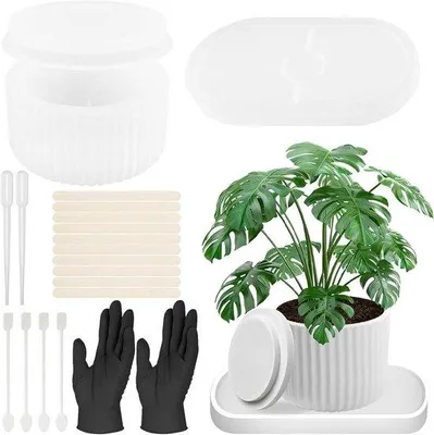 Produktbild von Silikon-Gießformen-Set für Sukkulenten und Kakteen, 3-teilig, mit Deckel