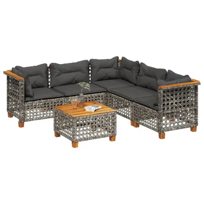 Produktbild von vidaXL 6-tlg. Garten-Sofagarnitur mit Kissen Grau Poly Rattan